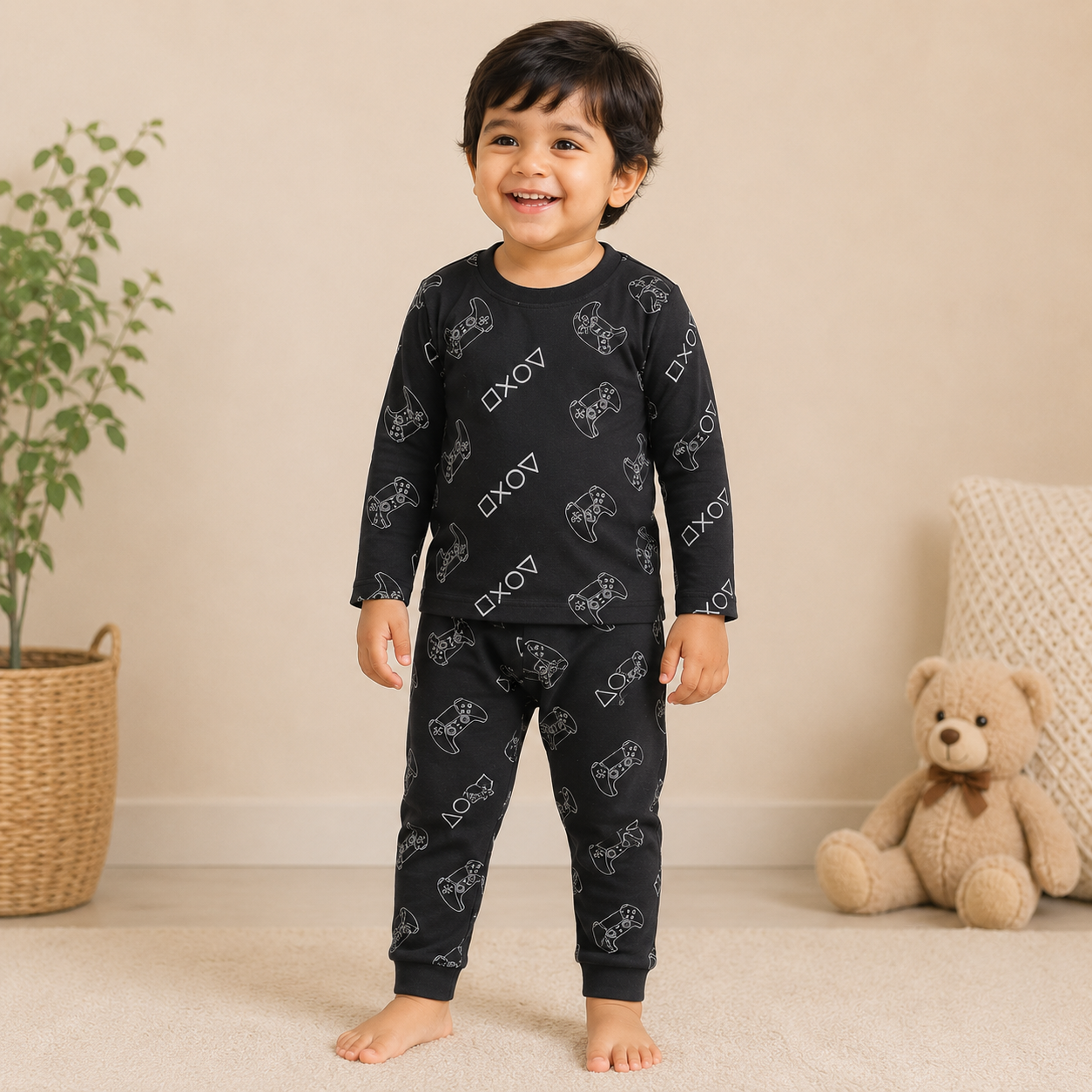 (Babyhug) - Premium Full sleeves Tshirt with Pant (Navy Games )