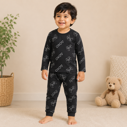 (Babyhug) - Premium Full sleeves Tshirt with Pant (Navy Games) (Yr)