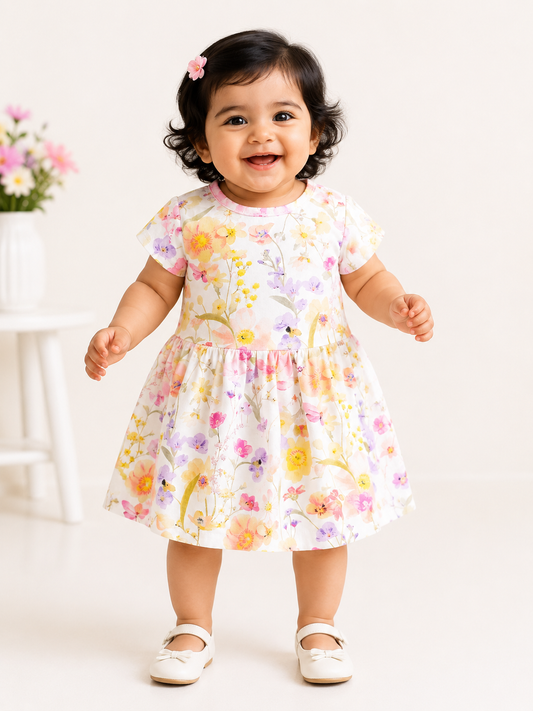 Half Sleeves  Frocks (Multicolor Flower)