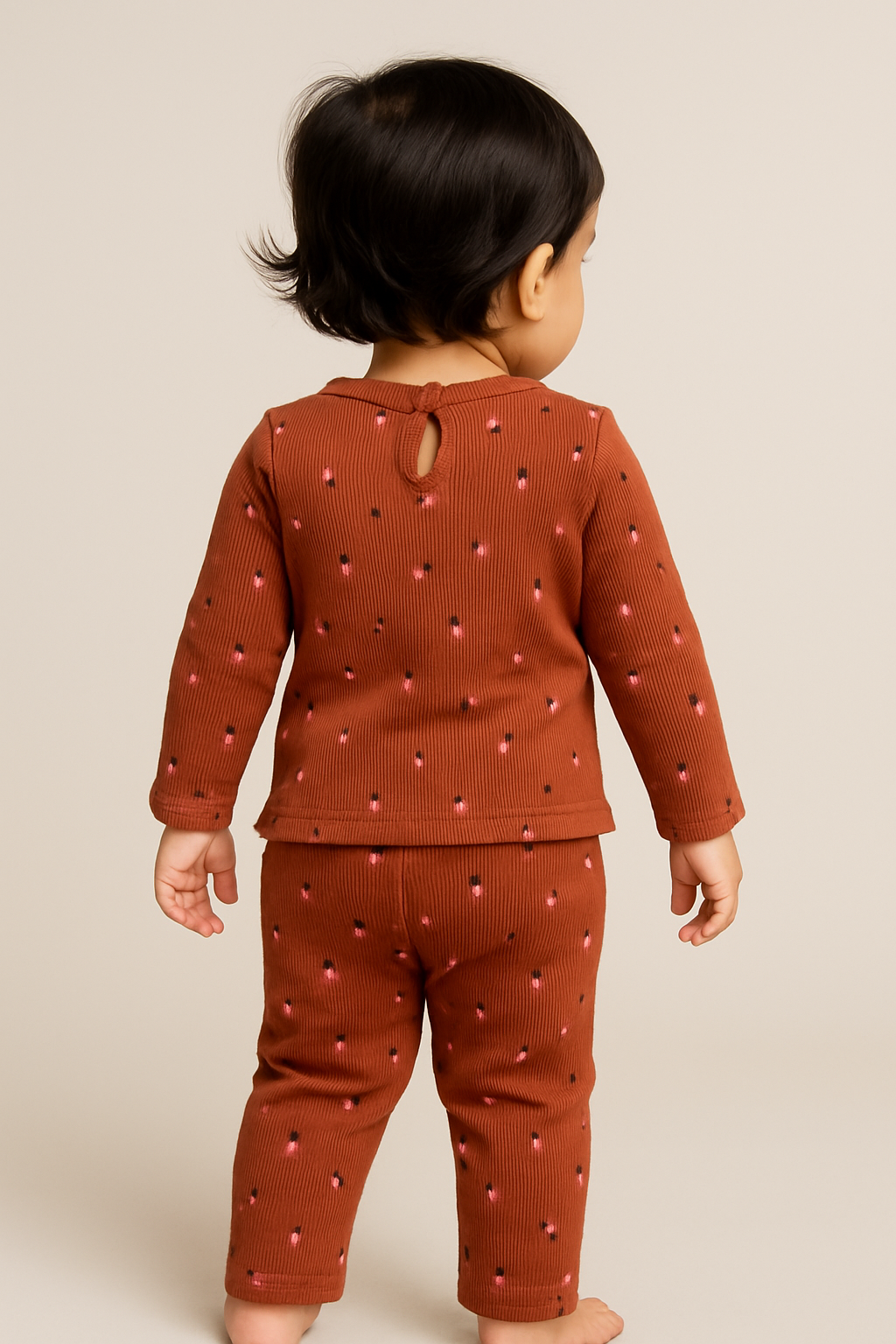 Premium Full sleeves Ribbed Tshirt with Pant (Maroon Flowers)