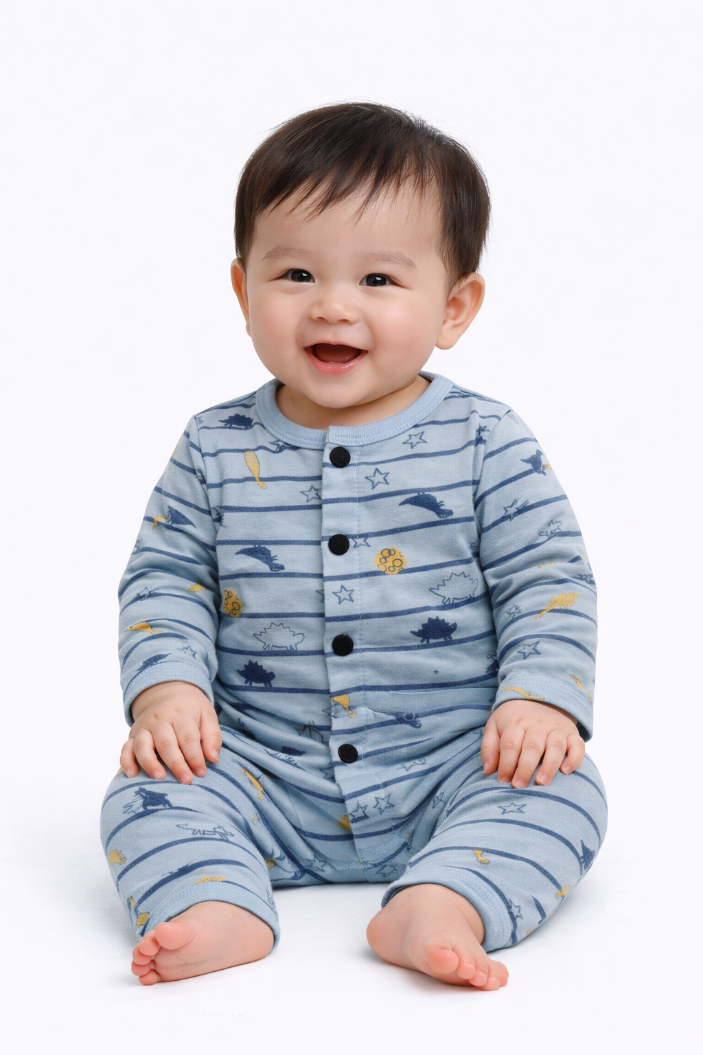 Front Open Full sleeves Cotton Tshirt with Pant (Stripes Dino)