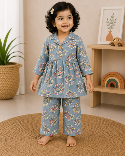 Girls Casual Cotton Printed Peplum Top & Pant Co-ord Set (0-11 Yrs) (C022)