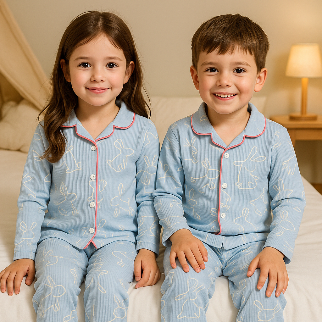 Kid's Collar night Suits (Blue Bunny)