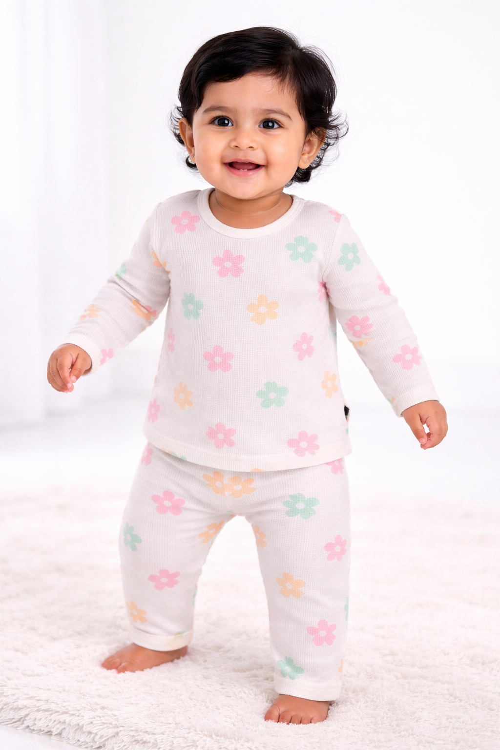 Premium Full sleeves Ribbed Tshirt with Pant (Colorful Flower)