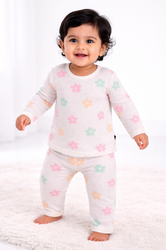 Premium Full sleeves Ribbed Tshirt with Pant (Colorful Flower)
