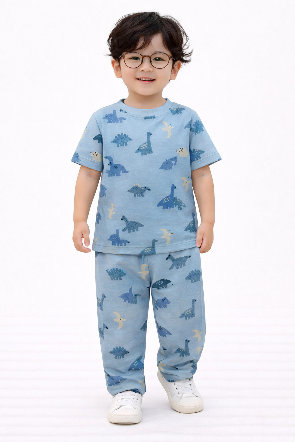 Premium Cotton Half Sleeves Tshirt with Pant (Blue Dino Groups)