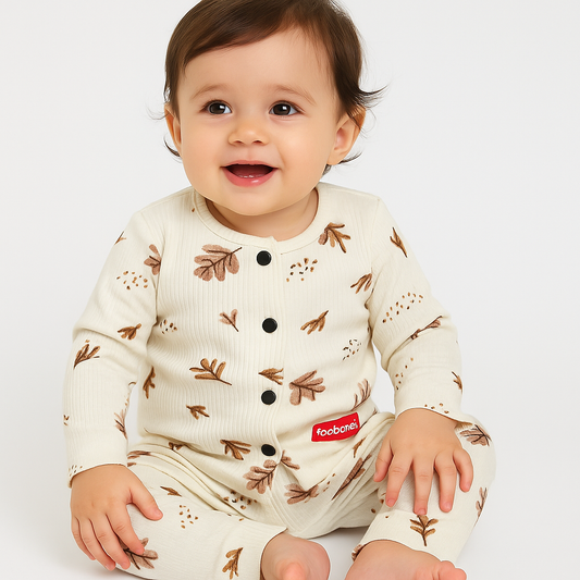 Kid's Front Open Lounge Wear Sets (Brown Leaf)