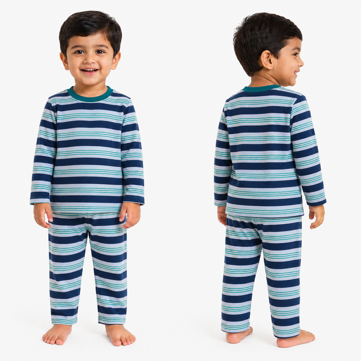 Soft Cotton Full sleeves Tshirt with Pant (Navy Gray Stripes)