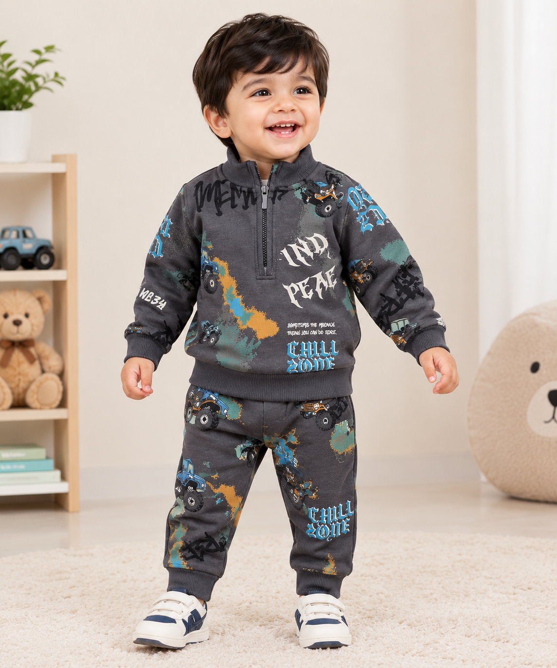 Premium Fleece Winter Set – High Neck Invisible Zip T-Shirt With Cuffed Pant (Plugged Worries)