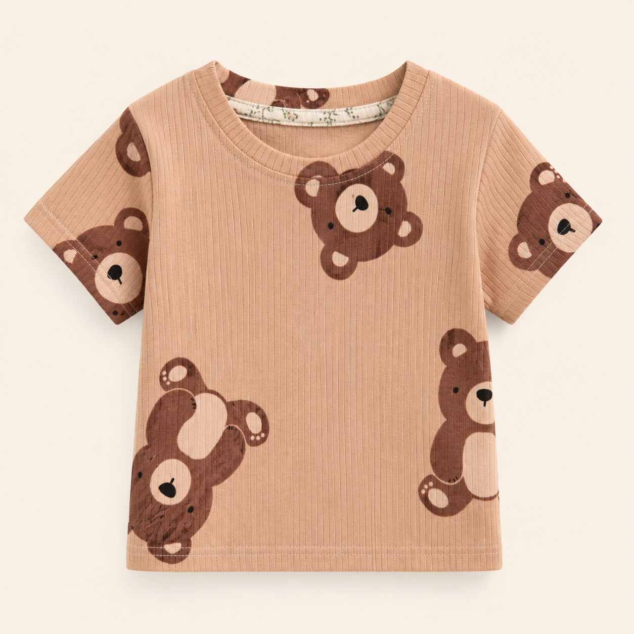 Premium Half  Sleeves Ribbed  Tshirt (Brown Teddy)