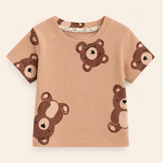 Premium Half  Sleeves Ribbed  Tshirt (Brown Teddy)
