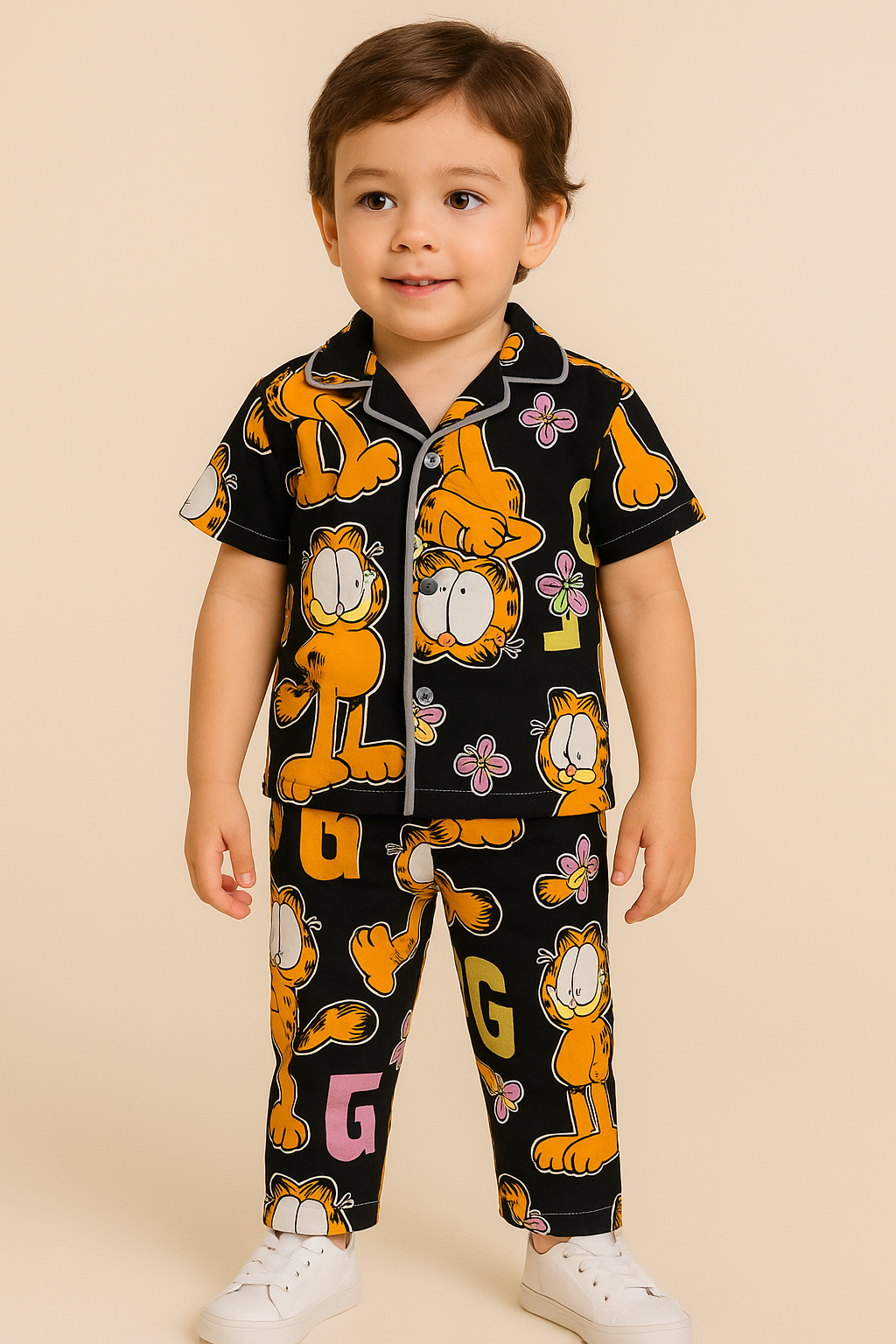 Kid's Collar night Suits (Black Big Animals)