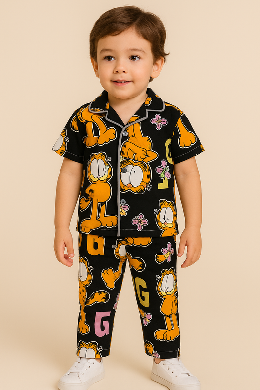 Kid's Collar night Suits (Black Big Animals)