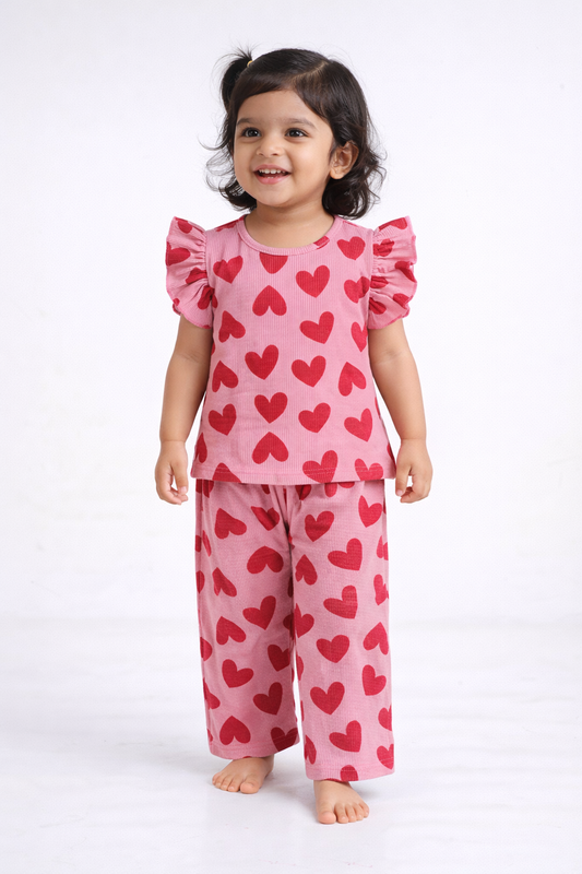 Frill Top & Palazzo Pant set (Pink Hearts Fly) (Copy)