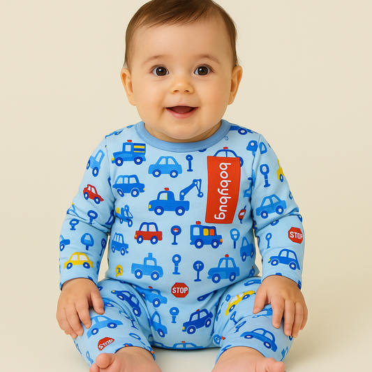 Premium Full sleeves Tshirt with Pant (Blue Vehicles) (6-12 Months)