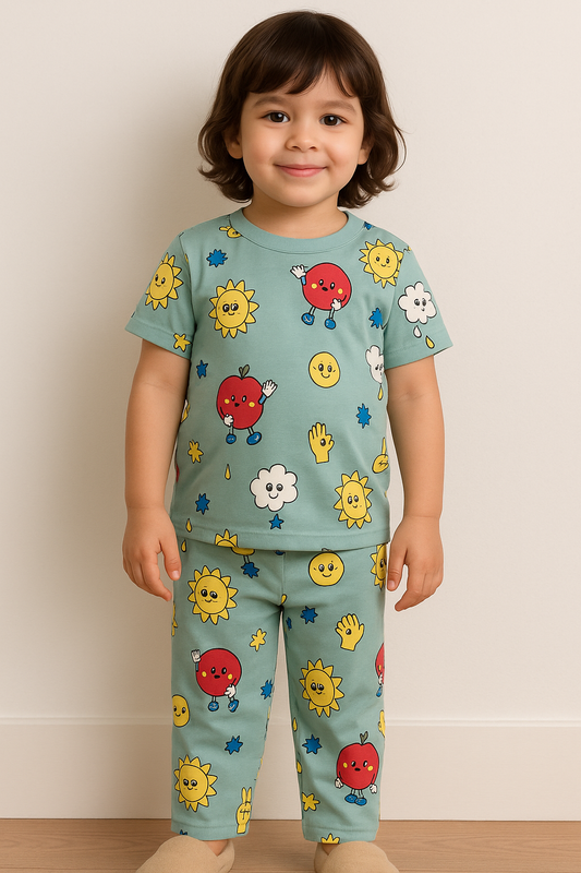 Premium Shorts sleeves Tshirt with Pant (Solar System Smileys)(3-7 Yrs)