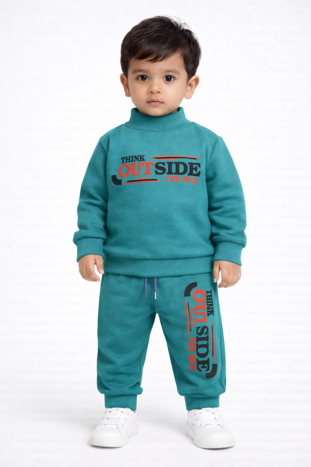 Premium Winter High Neck Pant Set For Kids( Ice Green-Think Outside)