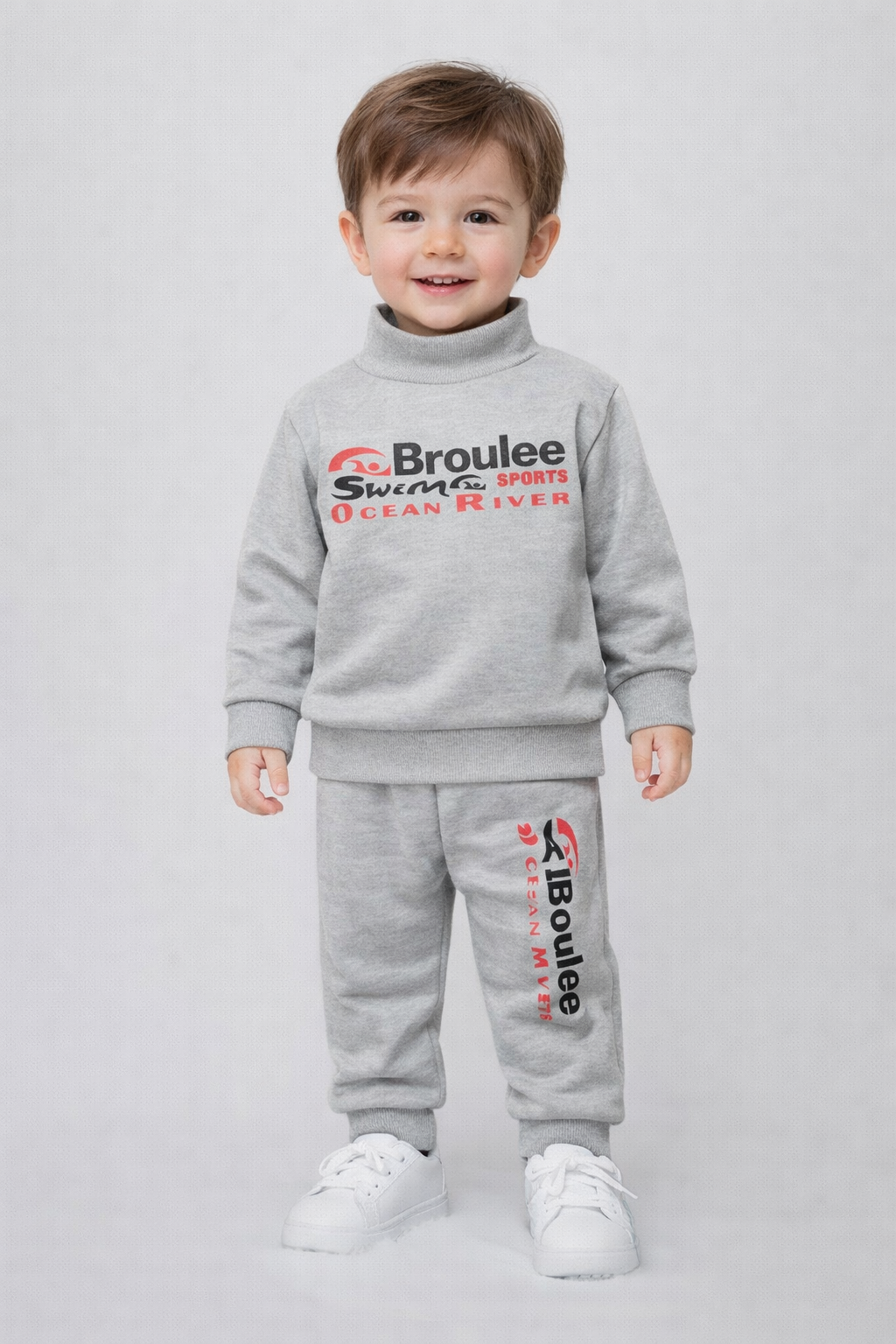 Premium Winter High Neck Pant Set For Kids(Sliver- Broulee)