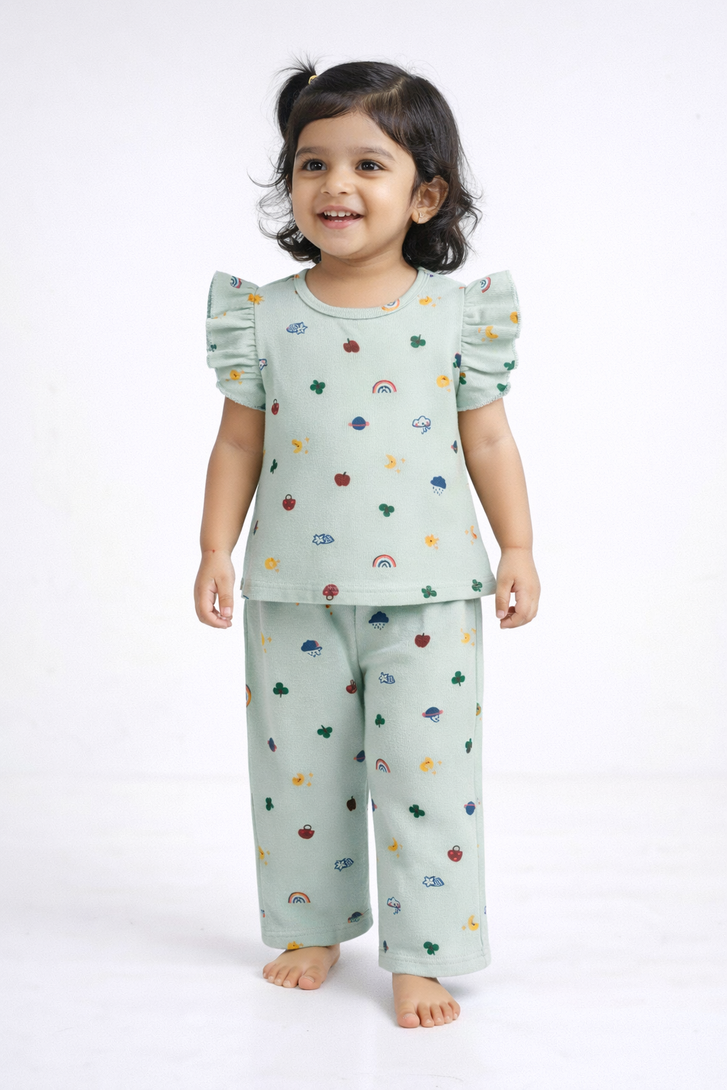 (FT005) - Frill Top & Palazzo Pant set (Pastel Green)
