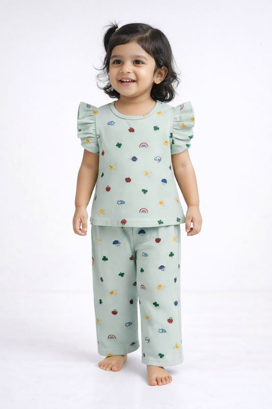 (FT005) - Frill Top & Palazzo Pant set (Pastel Green)