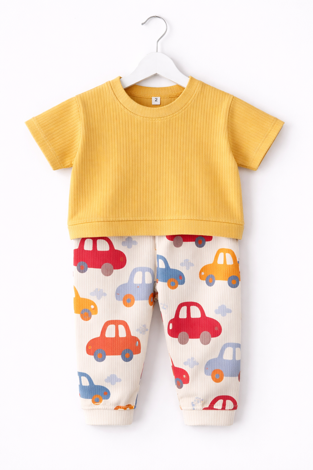 Premium Ribbed Half sleeves Tshirt with Contrast Pant( Mustard Cars)