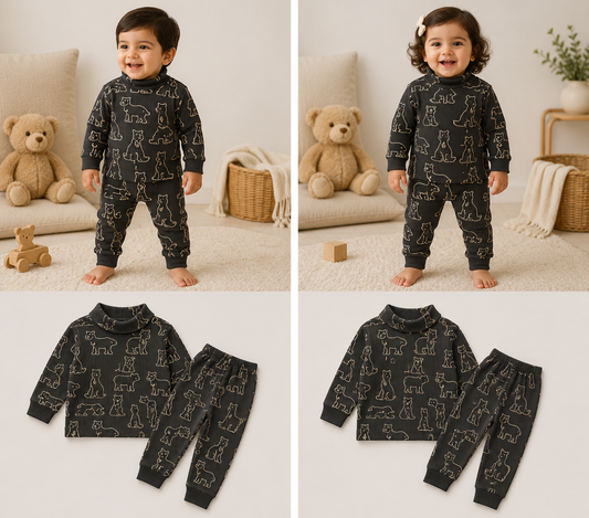 High Neck Ribbed  Full sleeves Tshirt with Pant (Black Toys)