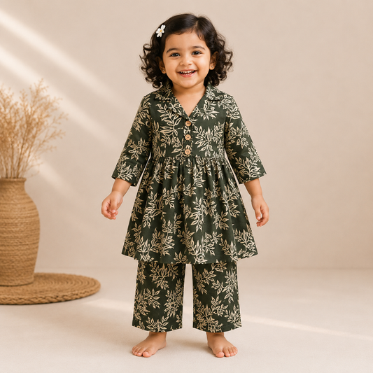 Girls Casual Cotton Printed Peplum Top & Pant Co-ord Set (0-11 Yrs) (C026)