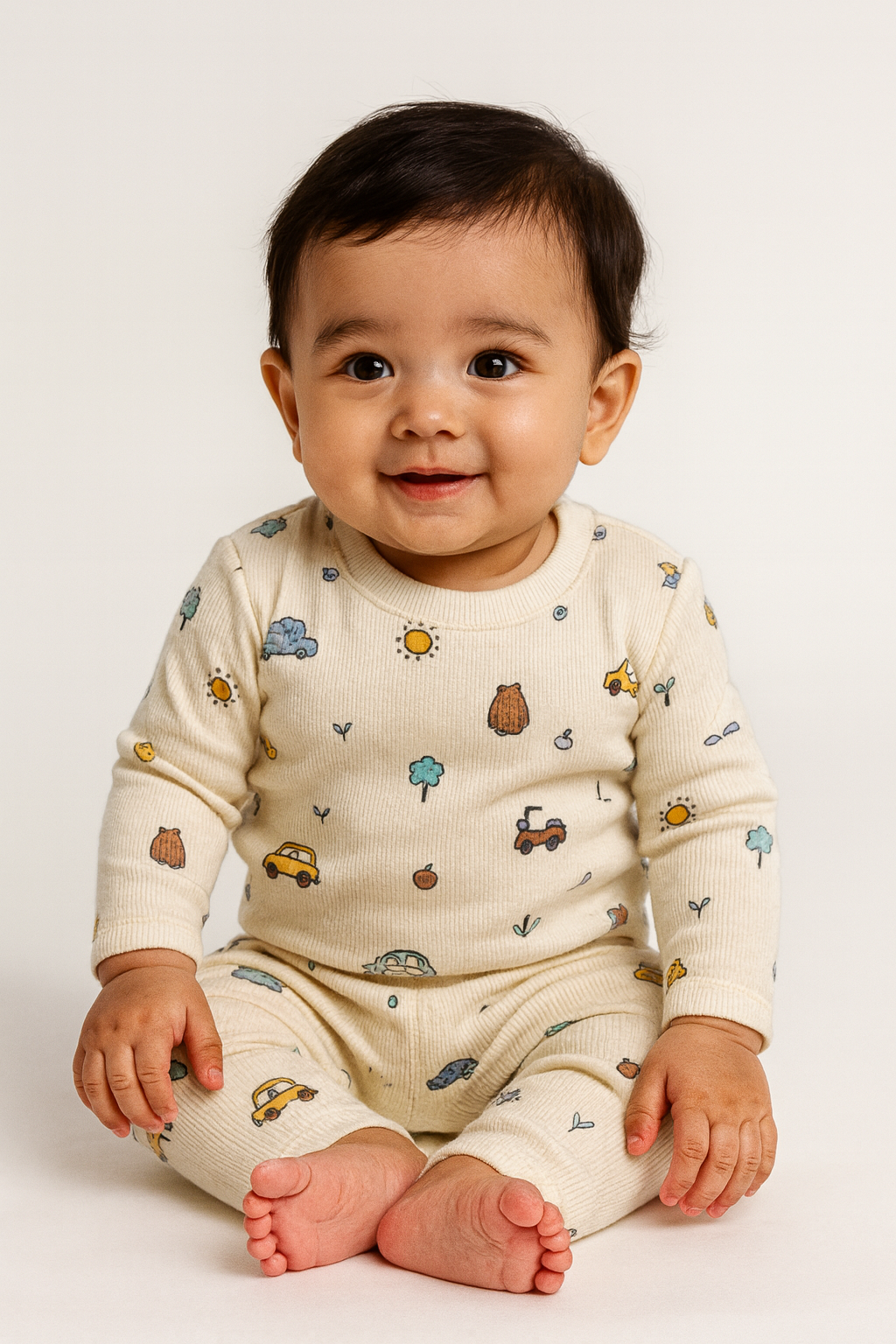 Premium Full sleeves Ribbed Tshirt with Pant (Apple & Car)