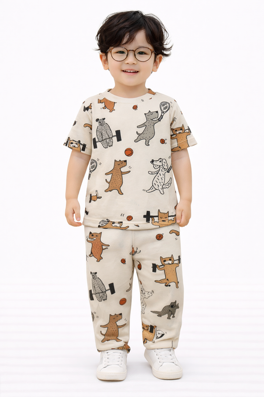 Premium Cotton Half sleeves Tshirt with Pant (Animals Workout 2.0)