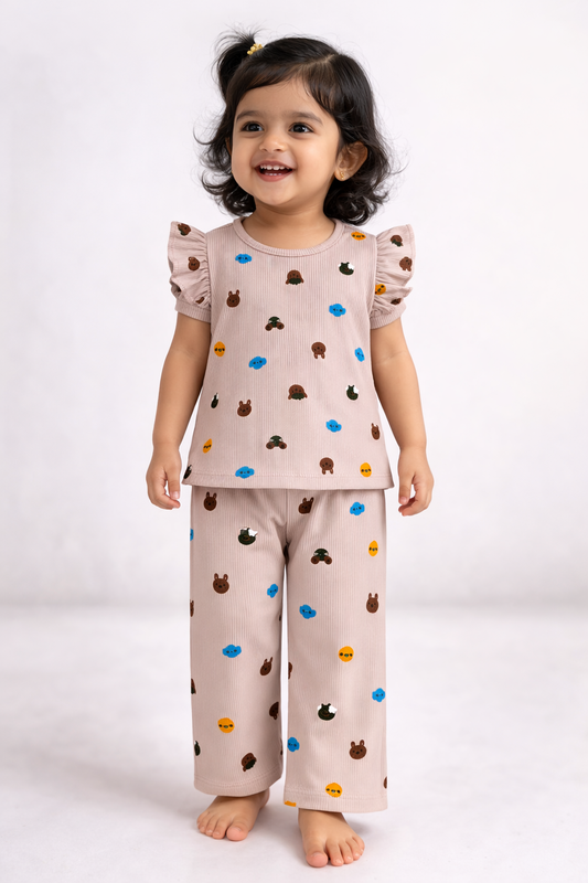 (FT010) - Frill Top & Palazzo Pant set (Faces Upside Down)
