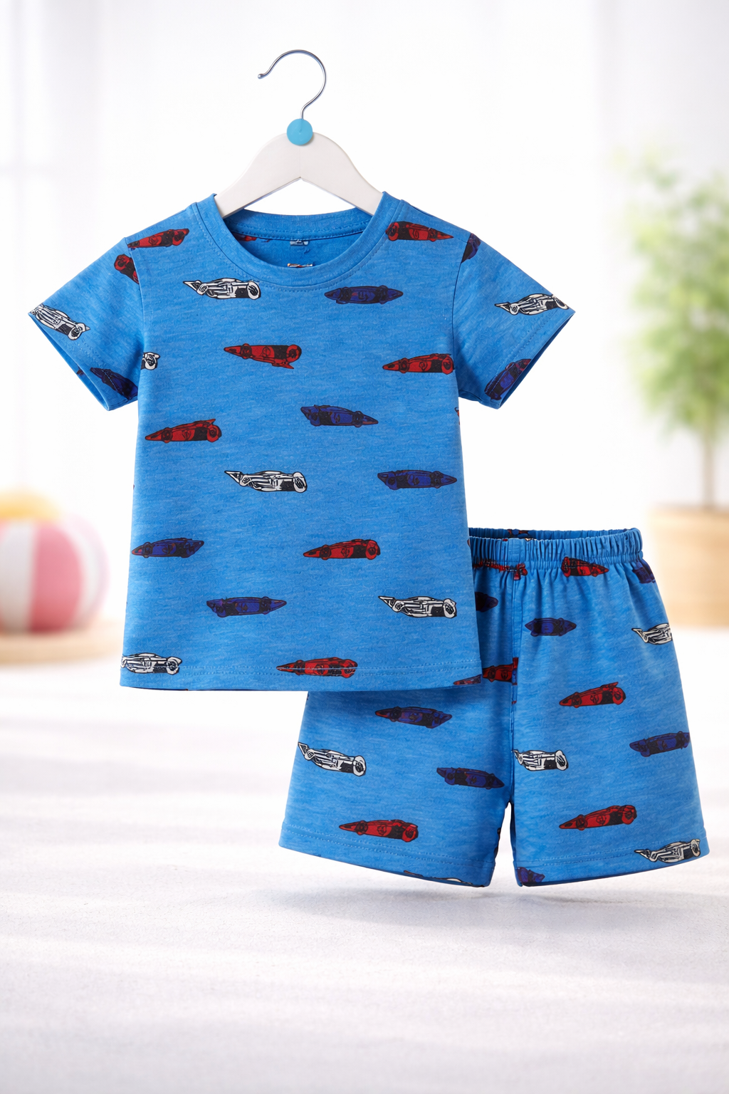 Shorts Sleeves Tshirt with Shorts Sets (Navy Red Cars)