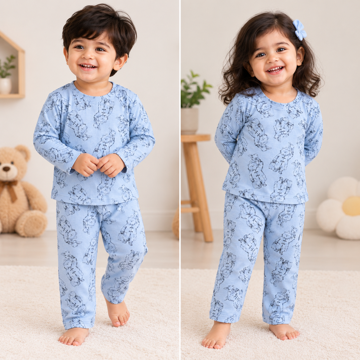 Premium Full sleeves Tshirt with Pant (Light Blue Animals)
