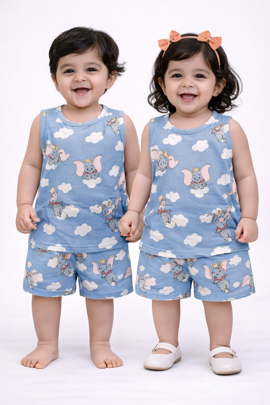 Cotton Sleeveless Shorts Sets (Elephant)