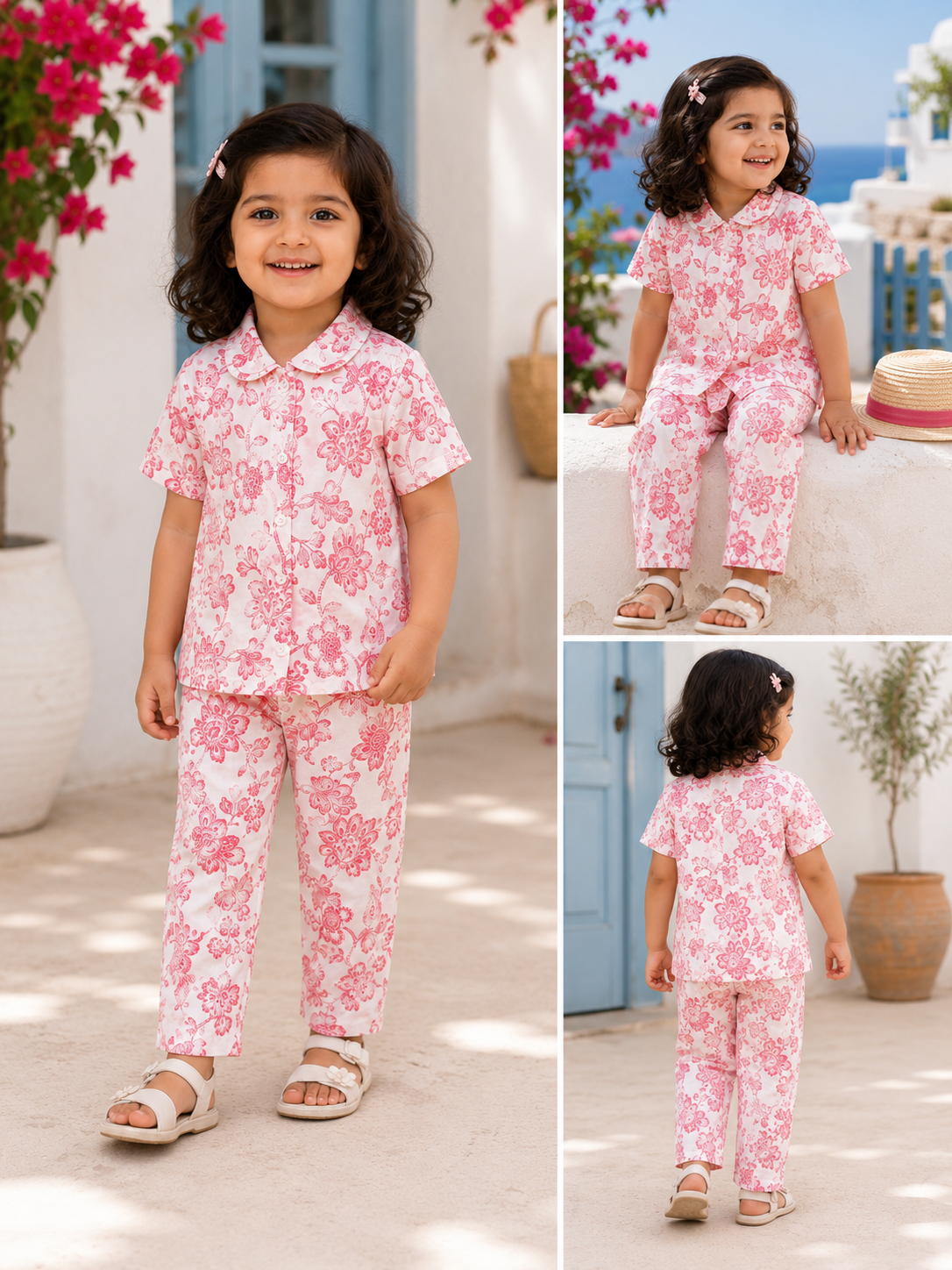 Peter Pan  Outdoor Collar Sets (Pink Big Flowers)