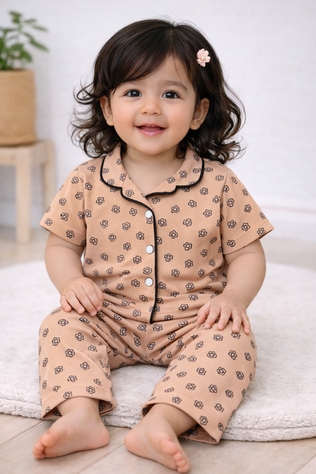 Premium Half Sleeves Collar Ribbed Tshirt with Pant (Jute)