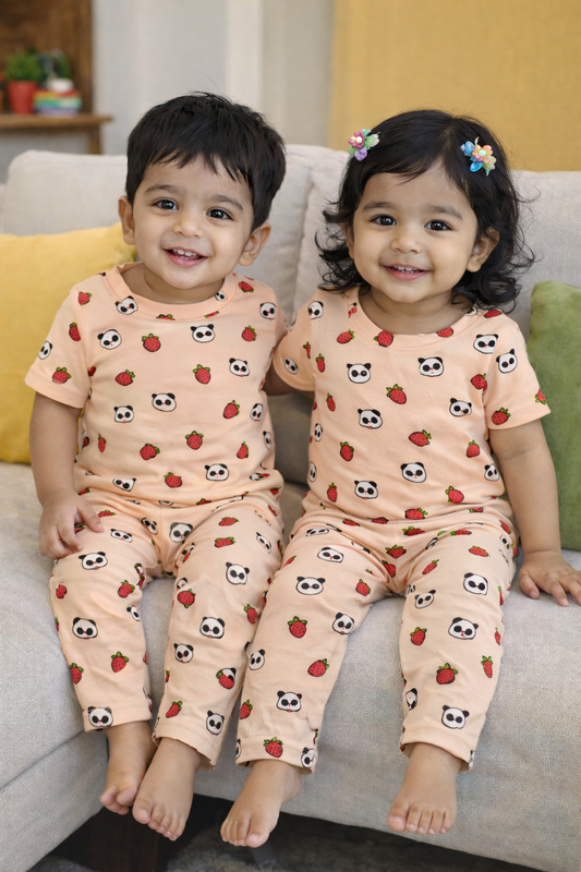 Premium Cotton Half sleeves Tshirt with Pant (Panda 🐼 Kutties)