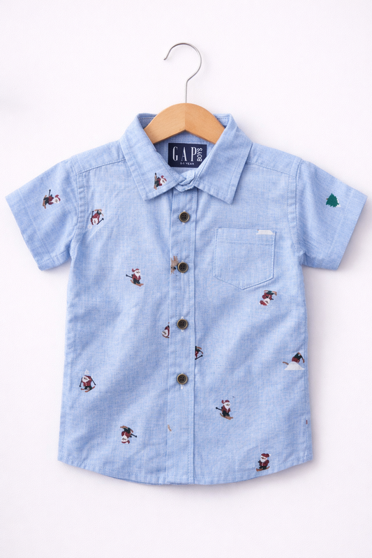 Airport - Premium Casual Cotton Front open Shirt (Ice Blue Santa Claus)