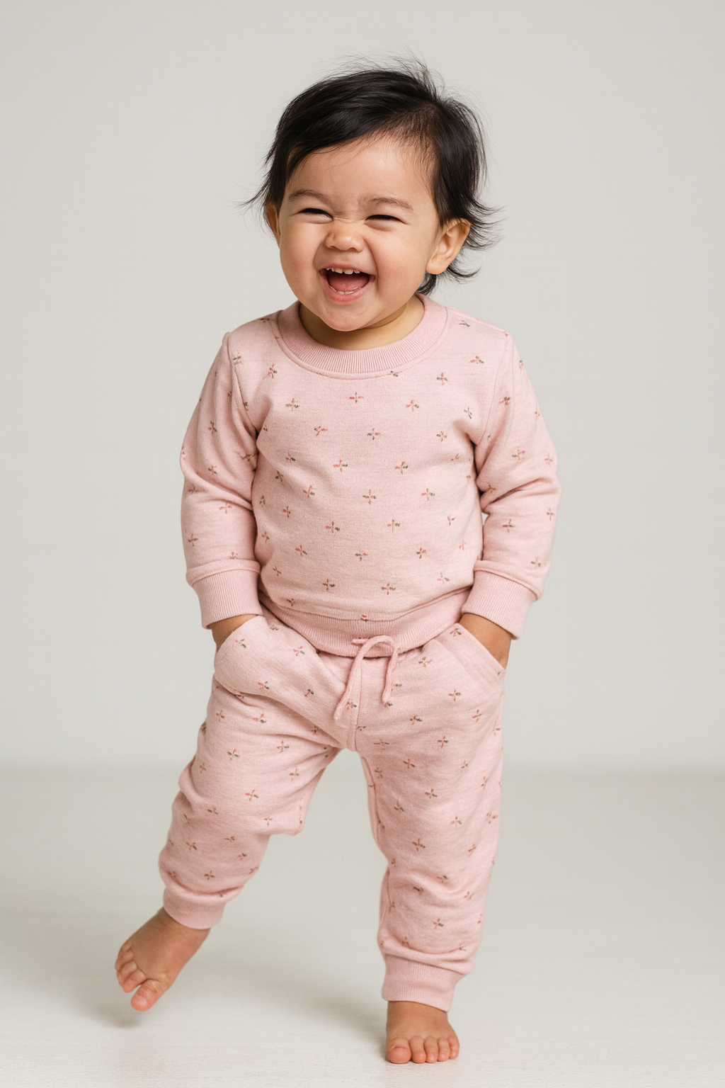 Premium Winter Full sleeves Tshirt with Pant (Pink Kutty Floral)