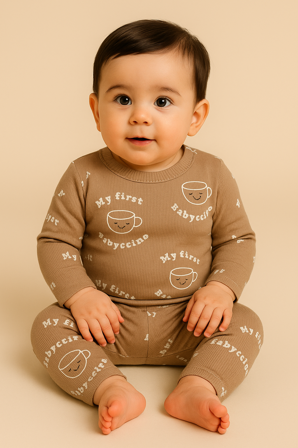 Premium Full sleeves Ribbed Tshirt with Pant (Coffee Baby)