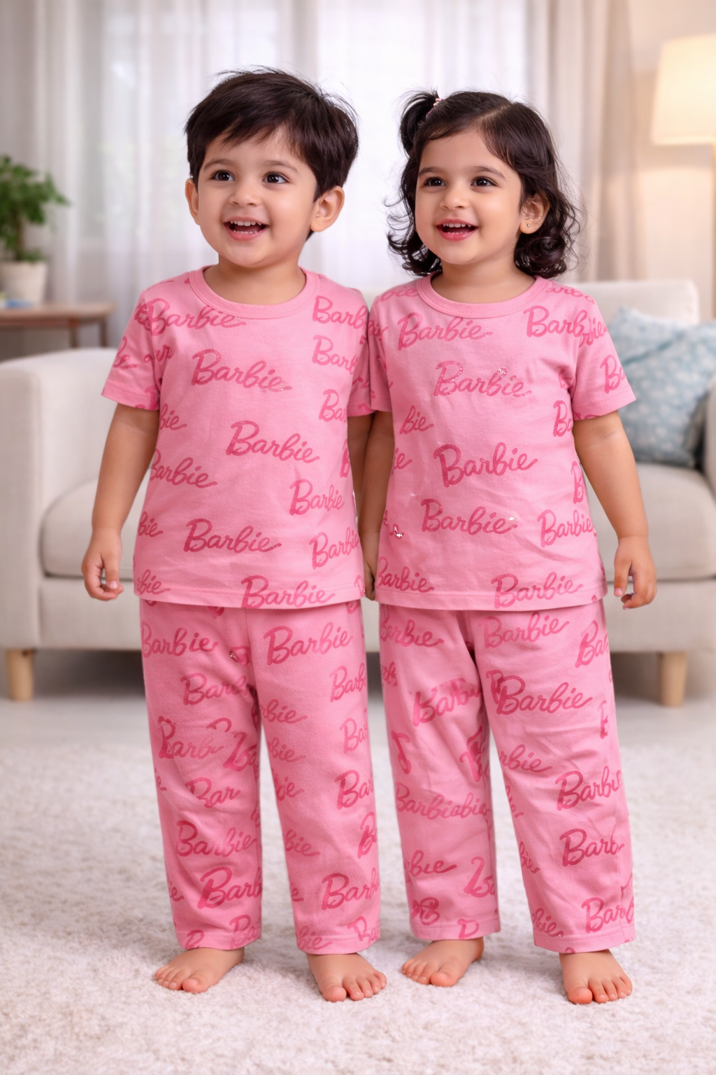 (CP008) - Premium Cotton Half sleeves Tshirt with Pant (Glittering Barbie))