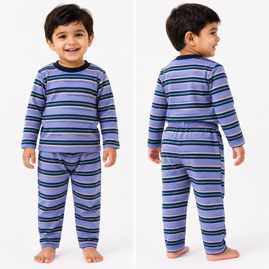 Soft Cotton Full sleeves Tshirt with Pant (Purple Green Stripes)