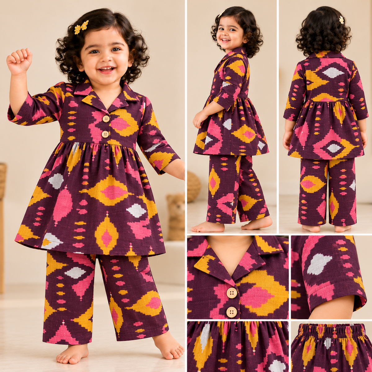 Girls Cotton Peplum Top & Pant Co-ord Set – Diamond (CP102) (Pre-booking)