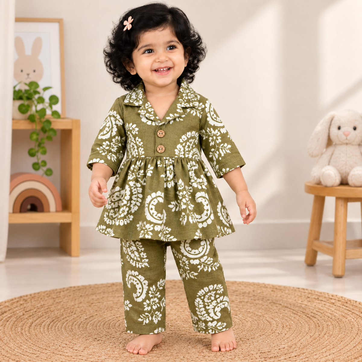 Girls Casual Cotton Printed Peplum Top & Pant Co-ord Set (0-11 Yrs) (C050)