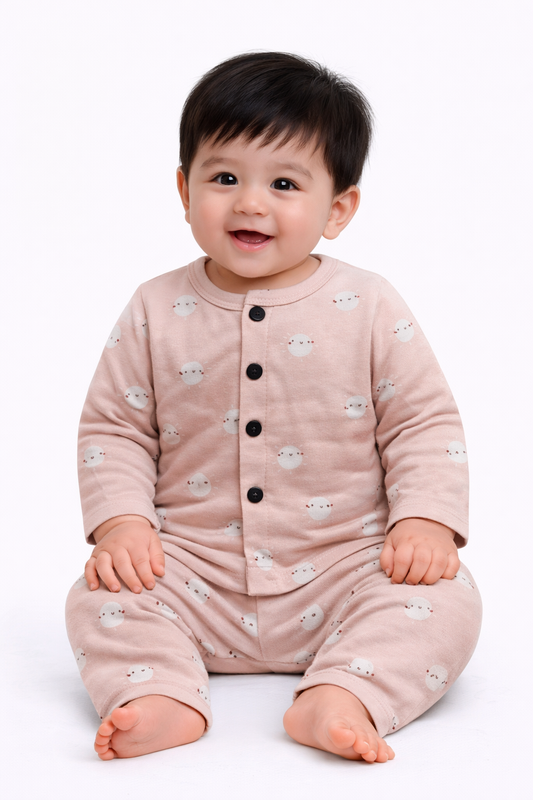 Front Open Full sleeves Cotton Tshirt with Pant (Light Peach Sun)