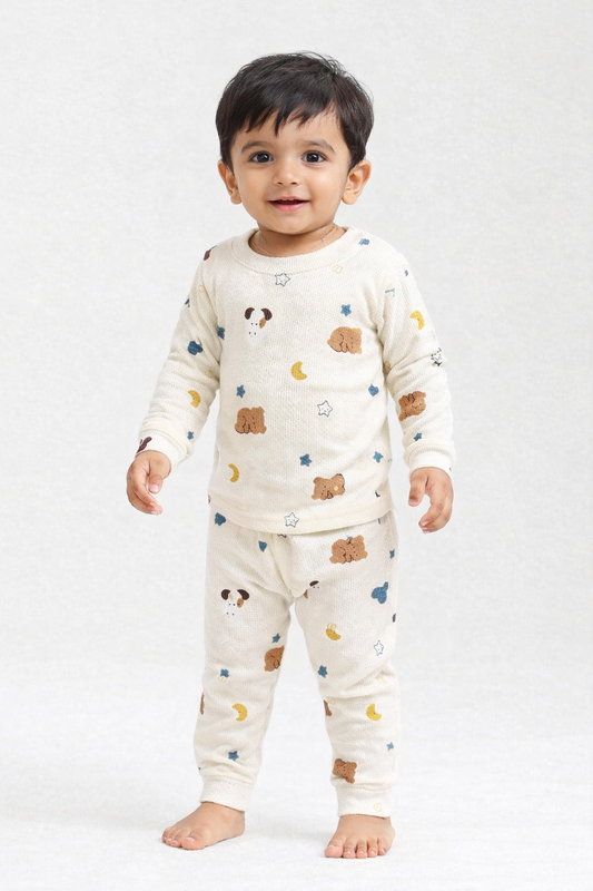 Premium Full sleeves Ribbed Tshirt with Pant (Brown and White Teddy)
