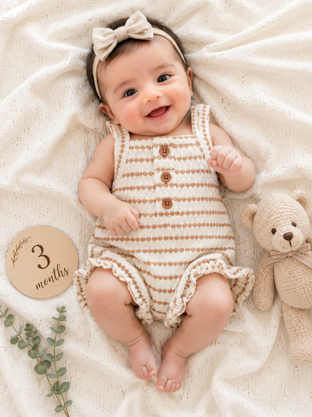 Infant Rompers for Photoshoot (White Brown Stripes)