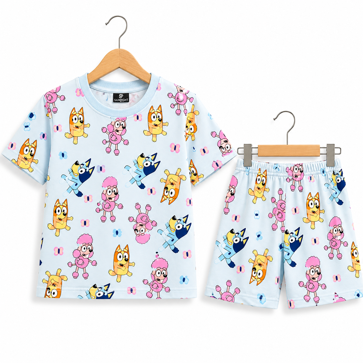 (DS014) - Drop-Shoulder Tshirt & Shorts sets (Multicolour  Blueys)