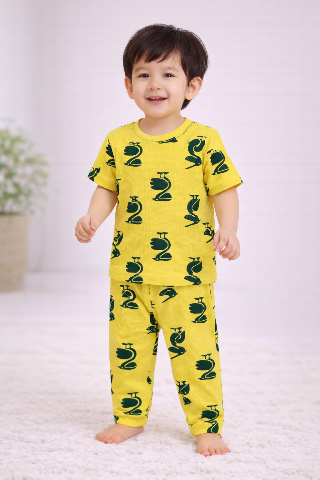Premium Cotton Half sleeves Tshirt with Pant (Yellow Bird)