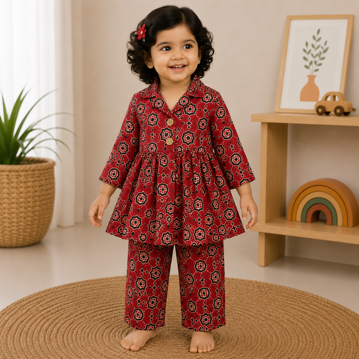 Girls Casual Cotton Printed Peplum Top & Pant Co-ord Set (0-11 Yrs) (C018)