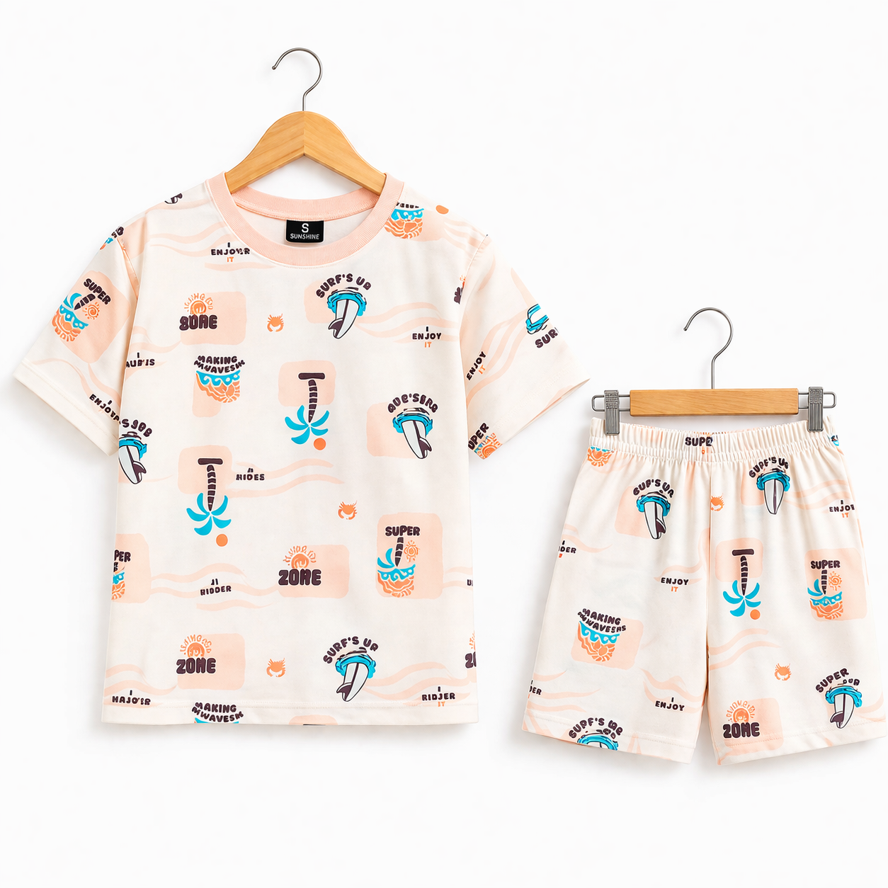 (DS011) - Drop-Shoulder Tshirt & Shorts sets (Orange Surf's up)